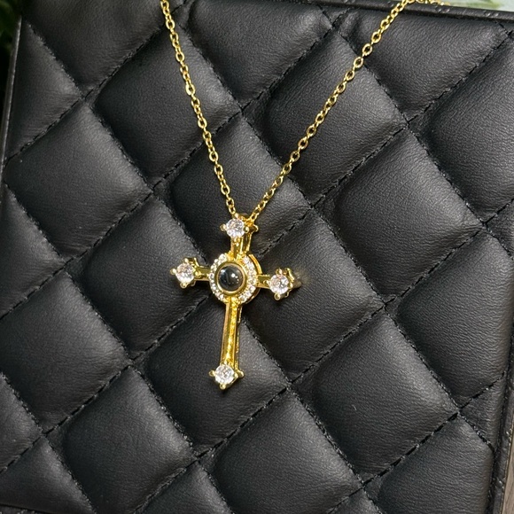 Gold Cross Necklace with Swarovski Crystals - Picture 2 of 4